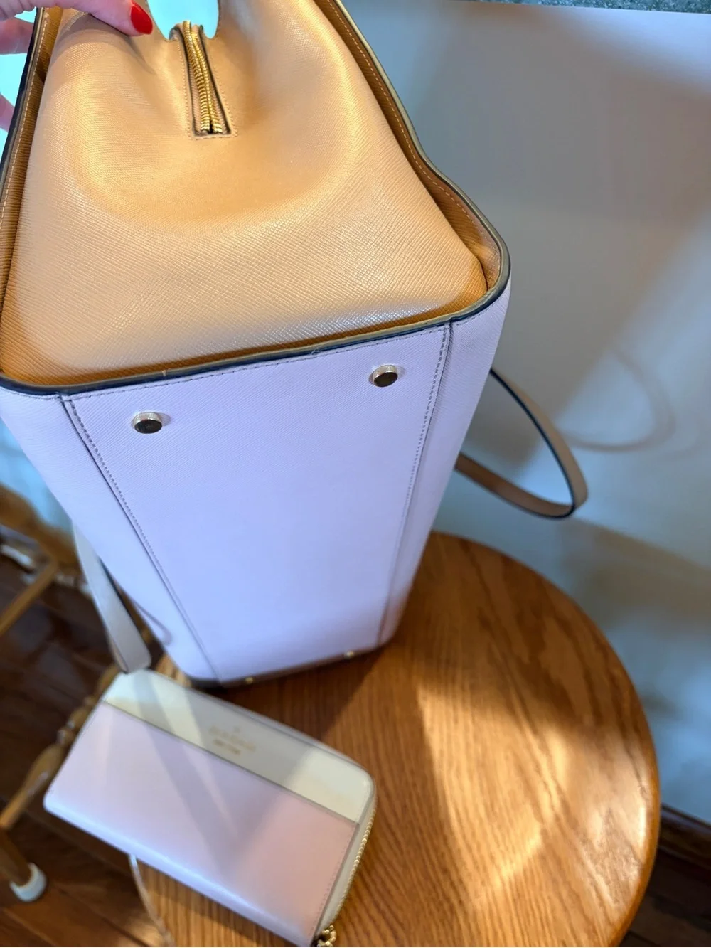 kate spade Pink and Cream Leather Tote with Matching Wallet Set